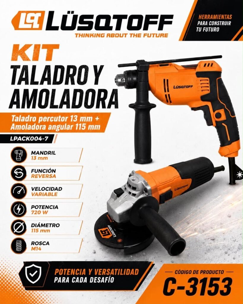 Kit taladro percutor 13 mm y amoladora 115 mm Lüsqtoff