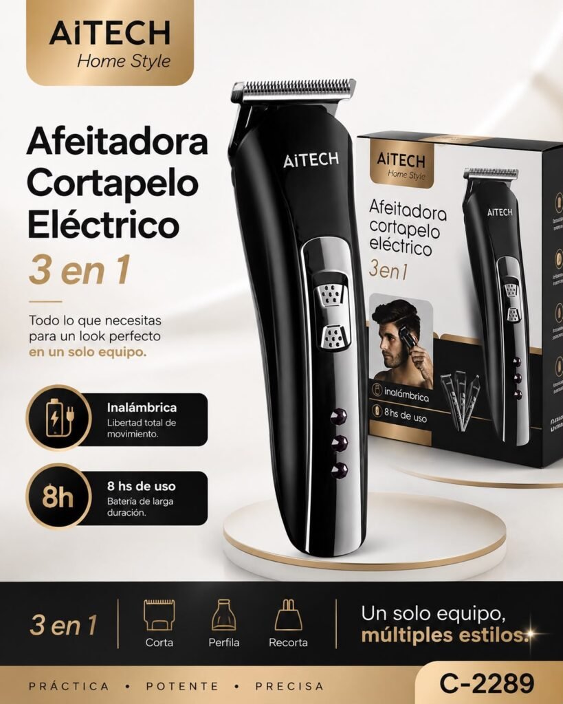 Afeitadora cortapelo eléctrica AiTech 3 en 1