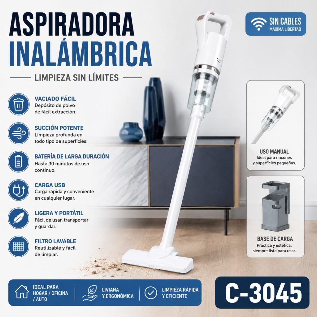 Aspiradora inalámbrica vertical con base de carga