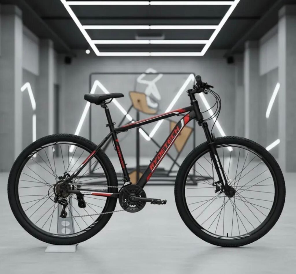 Bicicleta mountain bike Rydetech negra y roja