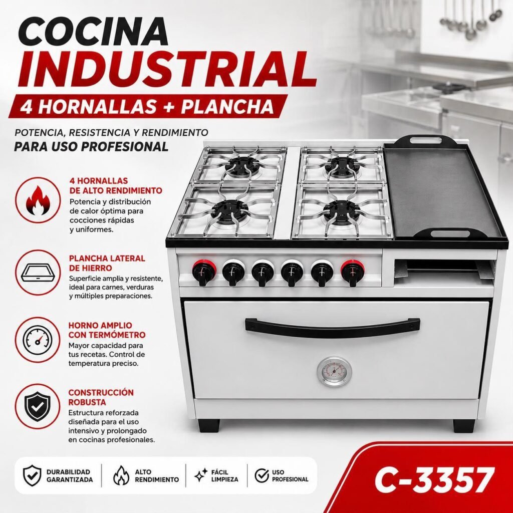 Cocina industrial 4 hornallas con plancha