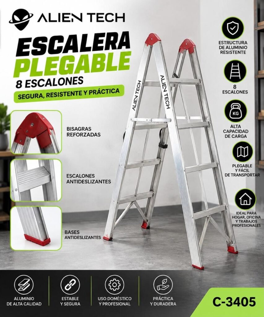 Escalera plegable de aluminio 8 escalones Alien Tech