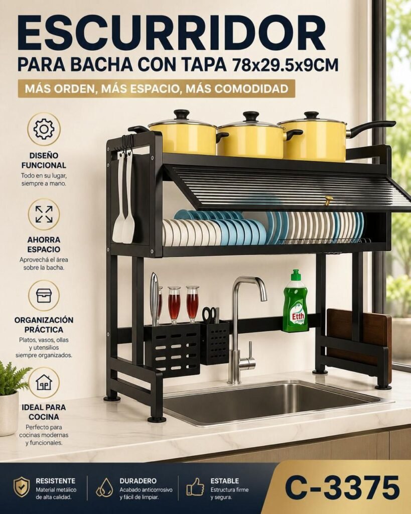 Escurridor para bacha con tapa 78x29,5x9 cm
