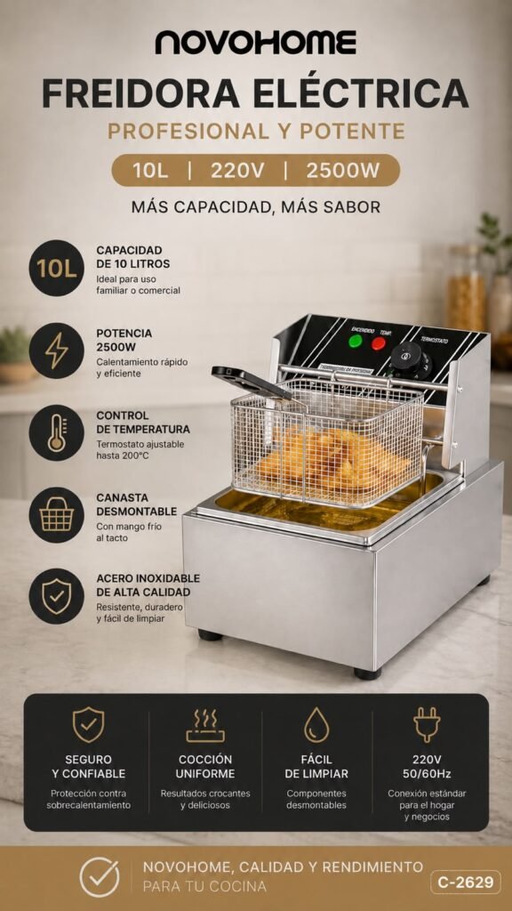 Freidora eléctrica Novohome 10 L profesional