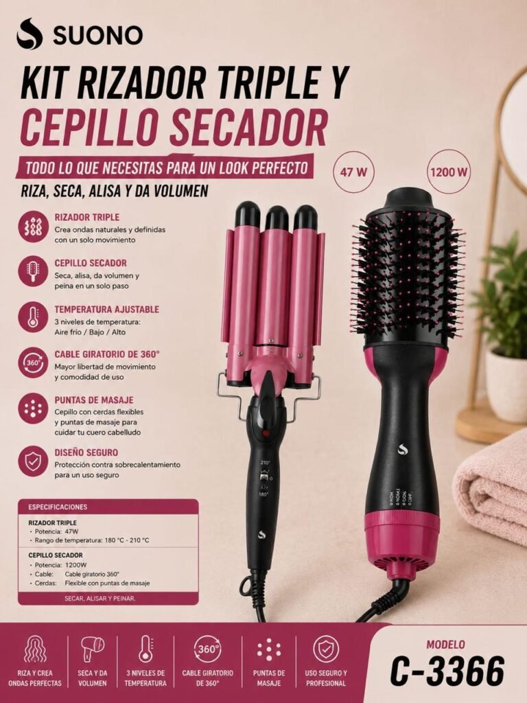 Kit rizador triple y cepillo secador Suono
