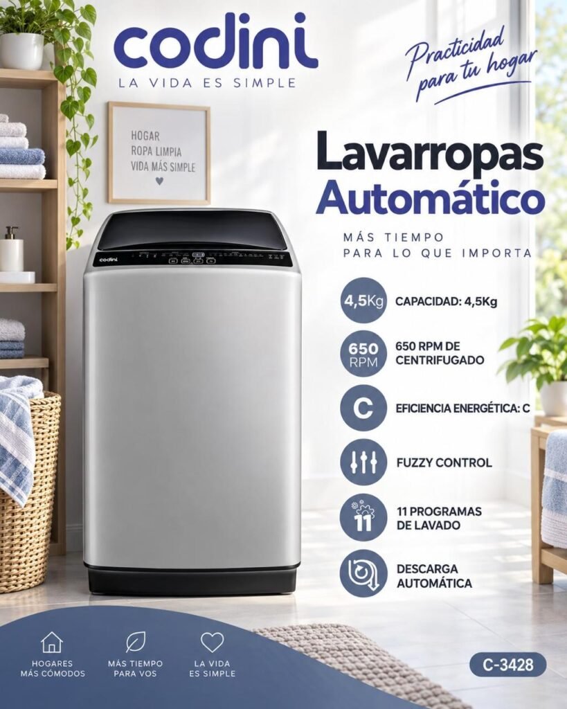 Lavarropas automático Codini 4,5 kg carga superior