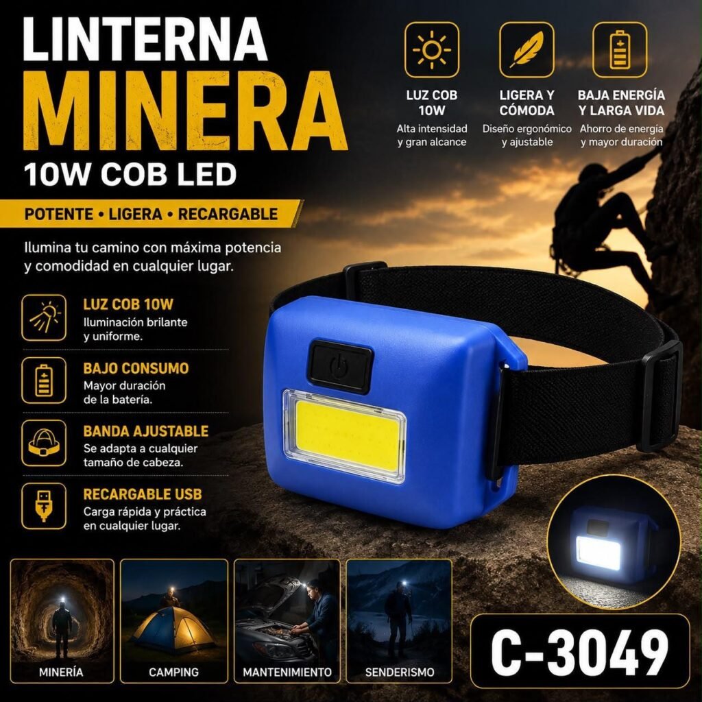 Linterna minera 10W COB LED recargable