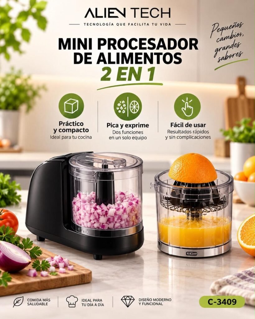 Mini procesador de alimentos 2 en 1 Alien Tech