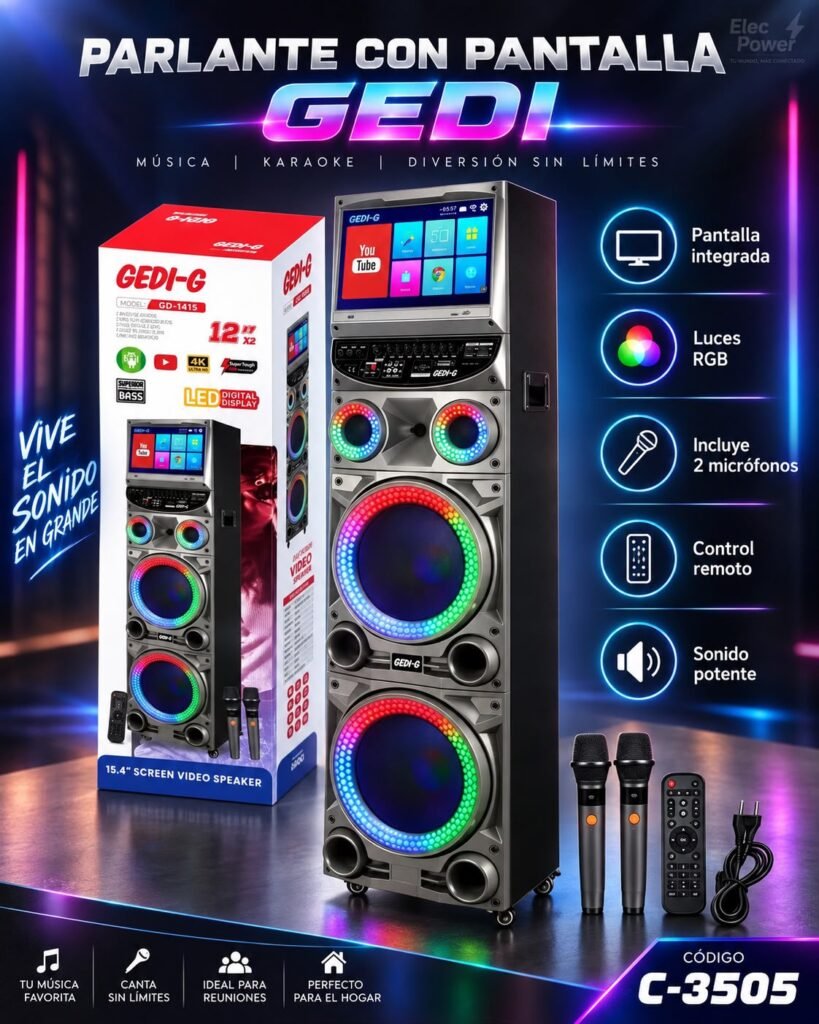 Parlante GEDI-G GD-1415 con pantalla 15,4" y karaoke