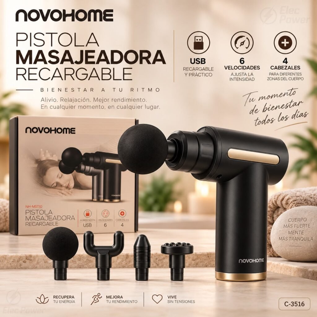 Pistola masajeadora recargable Novohome NH-MST10
