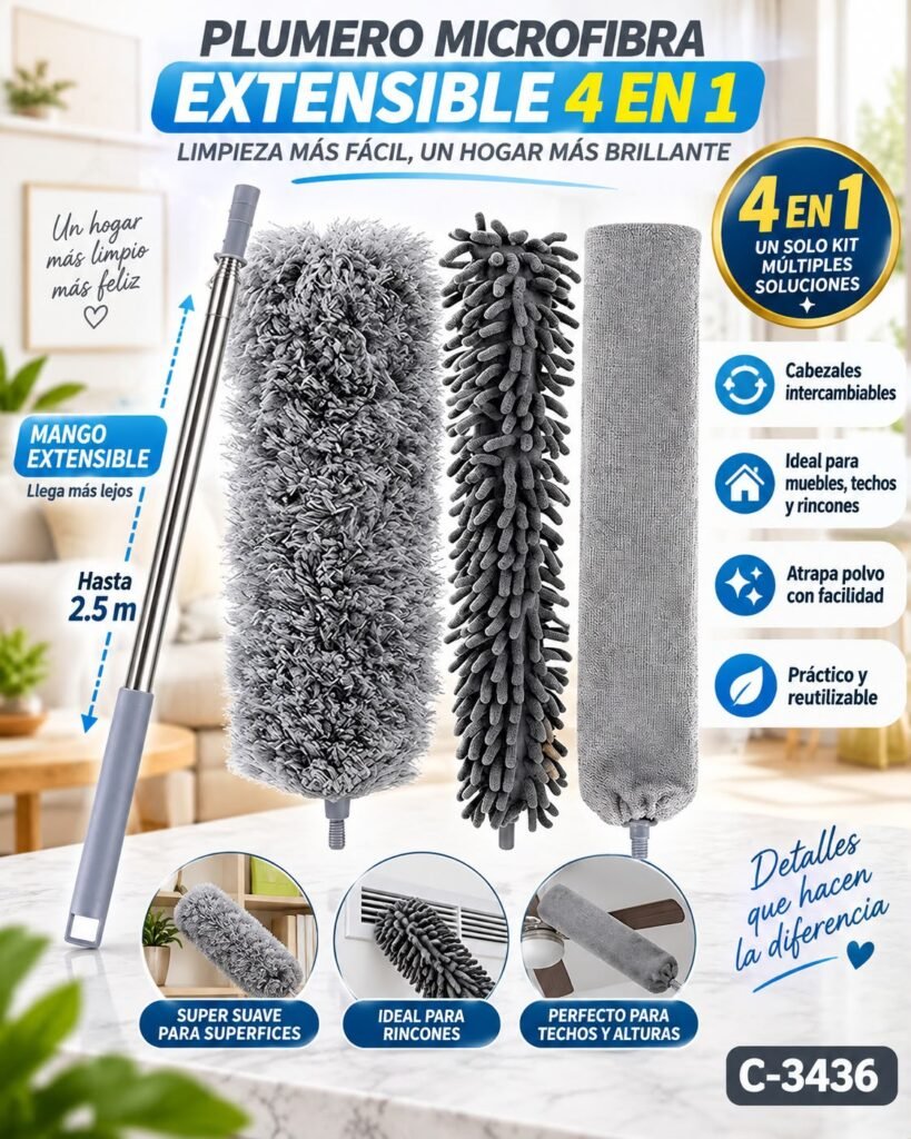 Plumero de microfibra extensible 4 en 1