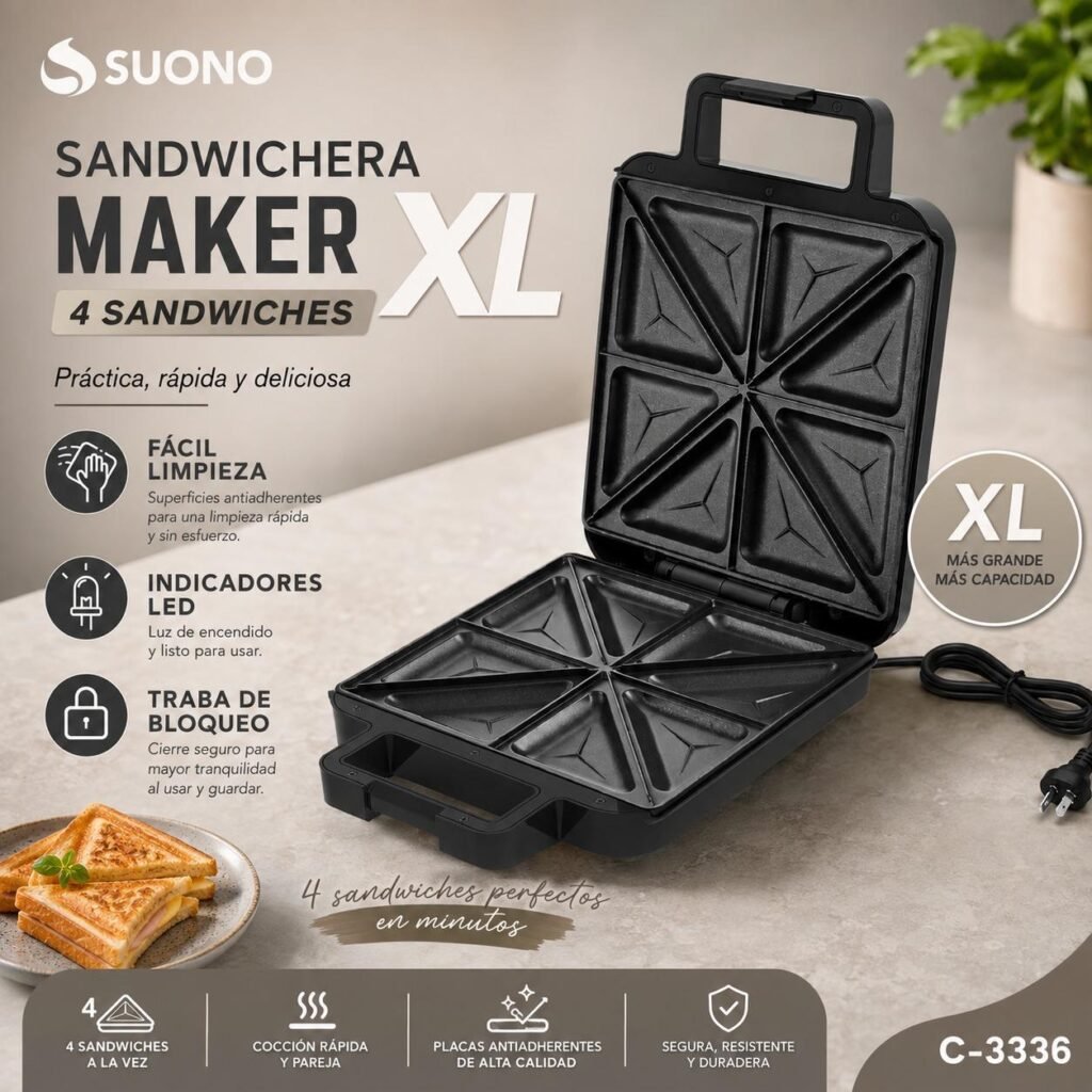 Sandwichera Suono Maker XL 4 sandwiches
