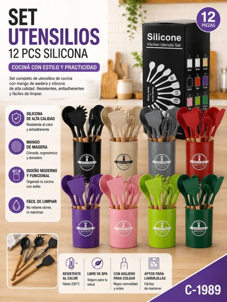 Set de utensilios de cocina de silicona 12 piezas